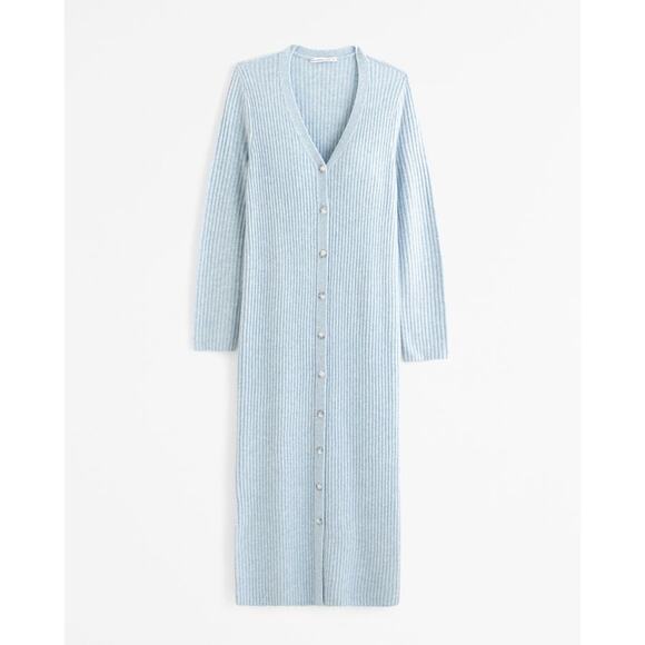 Abercrombie & Fitch Dresses & Skirts - Abercrombie Kathleen Ribbed Cardigan Dress Blue Small Long Sleeve Maxi